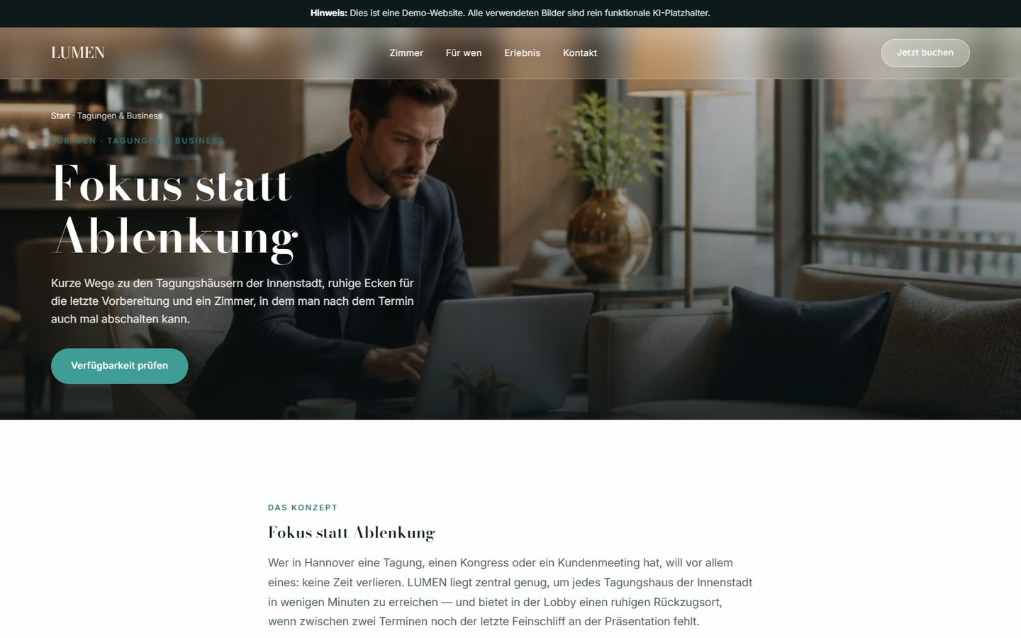 Beispiel SEO-Unterseite: Tagungen & Business