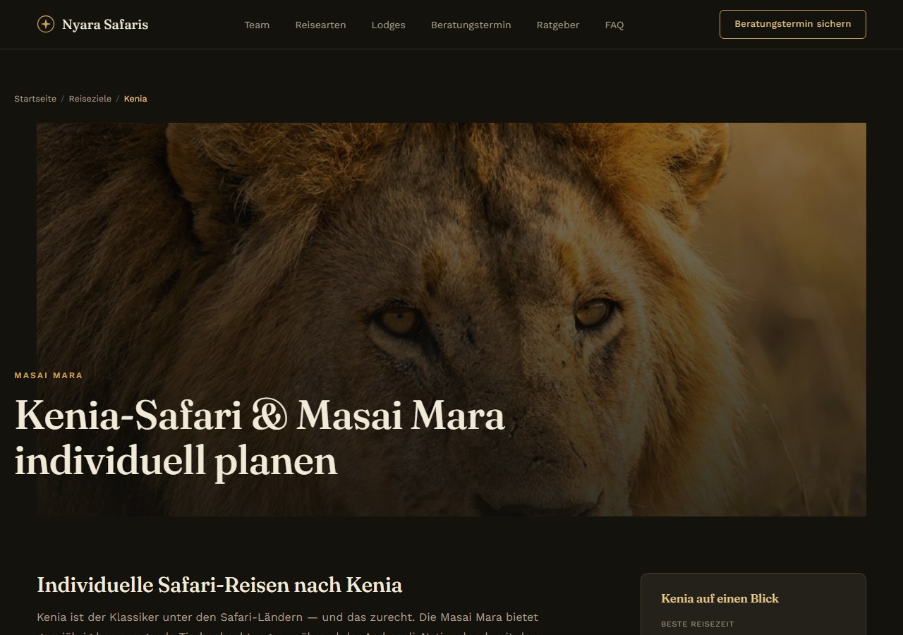Beispiel SEO-Unterseite: Kenia-Safari & Masai Mara