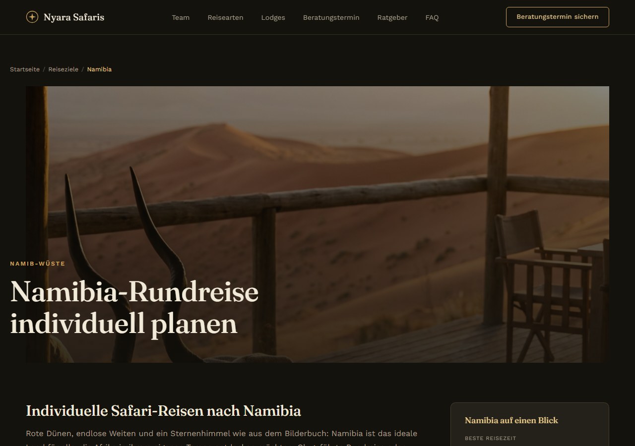 Beispiel SEO-Unterseite: Namibia-Rundreise